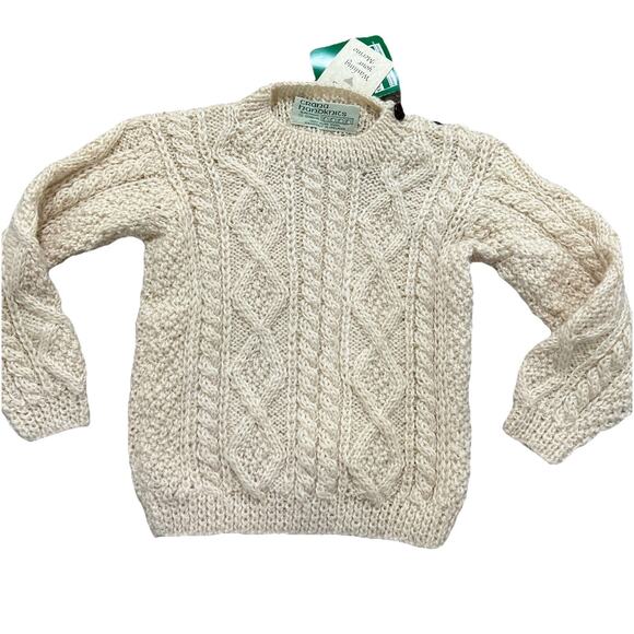 NEW Crana Handknits Irish Wool Cable Knit Children’s Sweater Sz 26 (3/4) Ivory - Picture 1 of 8
